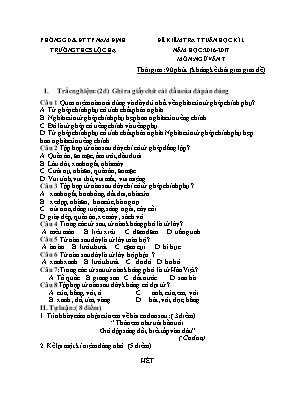 Đề kiểm tra 7 tuần học kì I Ngữ văn lớp 7 - Năm học 2016-2017 - Trường THPT Lộc Hạ
